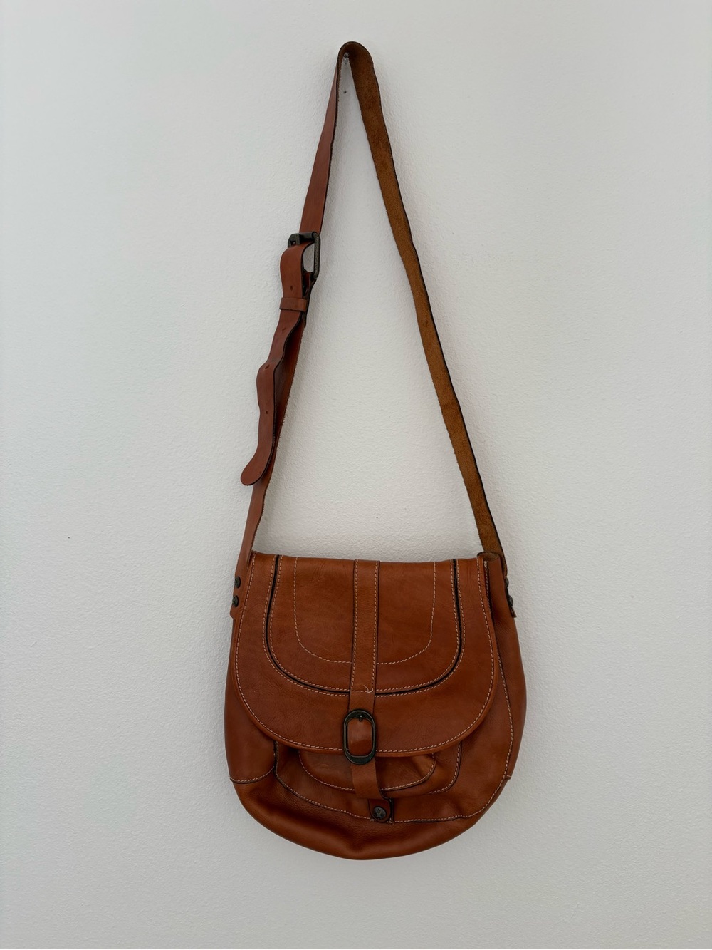 Patricia Nash Classic Brown Leather Crossbody Saddle Bag